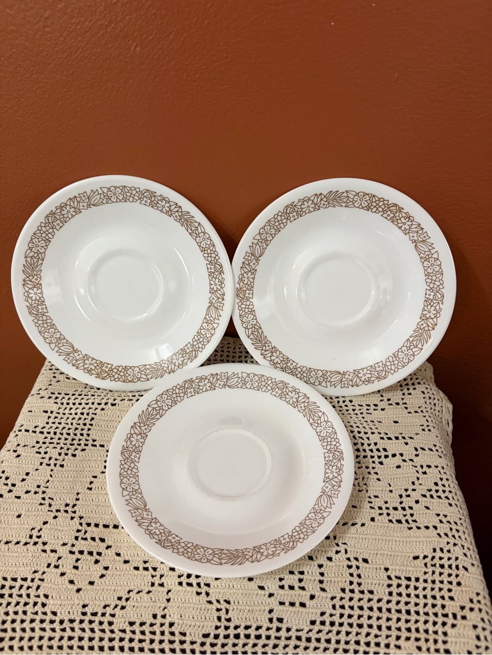 Corelle Woodland Brown Saucers, set of 3